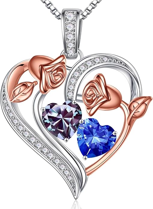 Iefil Christmas Gifts for Women Wife - 925 Sterling Silver Rose Heart Necklace, Stocking Stuffers for Women, Anniversary Birthday Gifts for Wife Girlfriend Mom