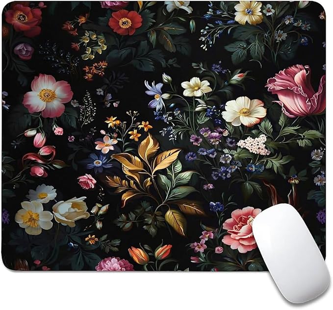Square Mouse Pad Retro Oil Painting Flowers Plants, Personalized Premium-Textured Custom Mouse Mat Design, Washable Mousepad Cloth, Non-Slip Rubber Base Computer Mouse Pads for Wireless Mouse