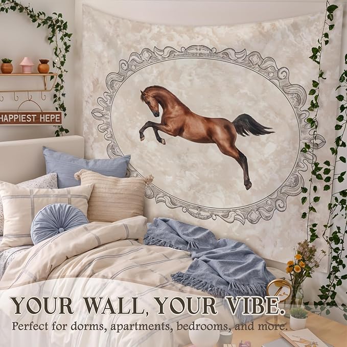 STHTTSW Vintage Horse Tapestry, Wild Horse Running Tapestries Wall Blanket, Animal Horses Wall Hanging Decor for Nursery Home Bedroom Living Room Dorm, 50x60 Inch