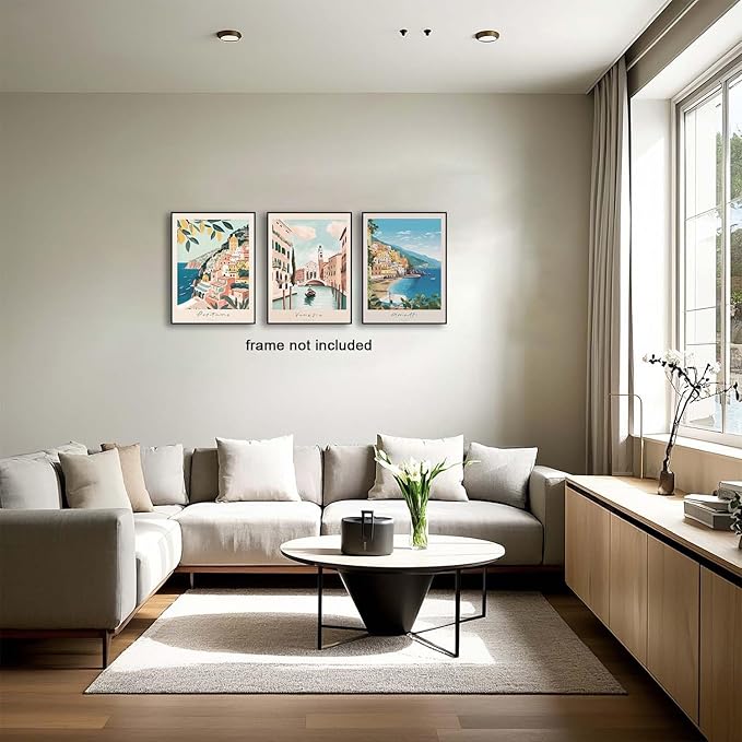 XLARTMY Italy Amalfi Coast Travel Posters Wall Art Canvas Decor City Landscape Blue Venice Coast Painting Beach Modern Artwork for Living Room Bedroom Bathroom Office Set of 3 12x16in Unframed