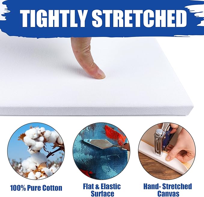 6 Packs Stretched Canvases for Painting with 4x4 Inch, 6x6 Inch, 8x8 Inch, 11x14 Inch, Painting Canvases for Acrylics,Oils & Other Media, 5/8 Inch Profile 100% Cotton Artist Framed Canvas
