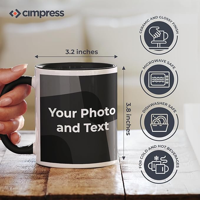 Personalized Mug, Custom Ceramic Mug with Photo and Text, 11oz, Pack of 1, Glossy Coffee Cup, Perfect for Christmas, Secret Santa or as Holiday Gift for Family or Friends, White/Solid Black