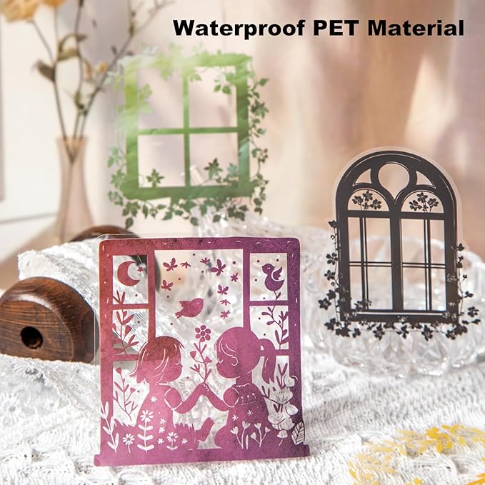 120Pcs Silhouette Window PET Sticker Set, Transparent Nature Stickers for Scrapbooking, Journaling, Planner, DIY Crafts