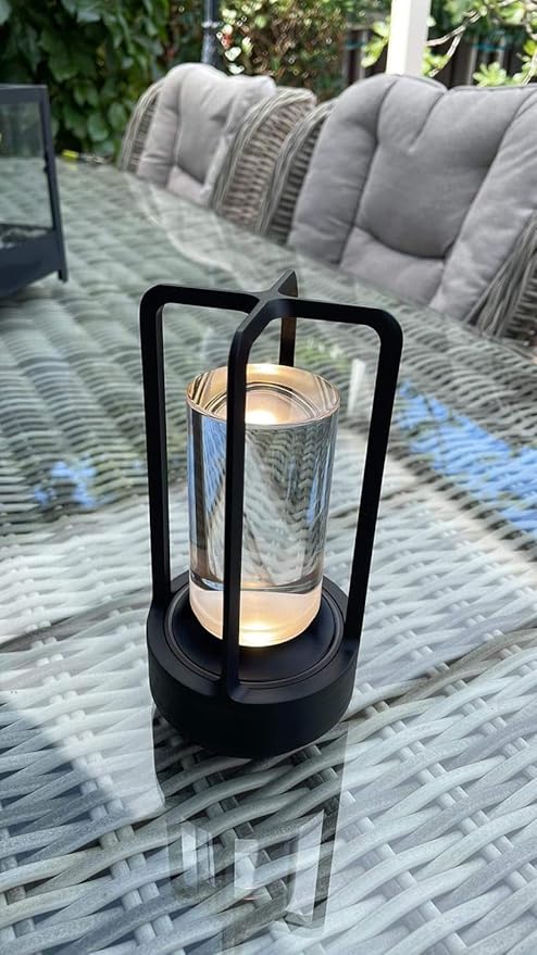Klarako Crystal Lantern Lamp – Modern Cordless Rechargeable Bedside & Outdoor Light, Portable Wireless Lamp – Dimmable Touch Control – Luxury Living Room & Hotel-Style Lighting (Black, 1-Pack)