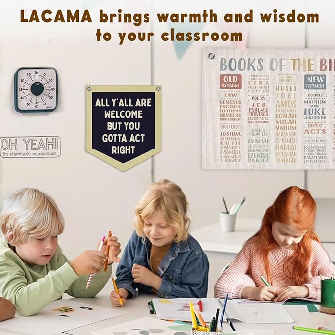 Lacama Vintage Classroom Decor, Retro Wall Hanging Banner for Boys Girls Kids Room Playroom Bedroom College Dorm High School Classroom Decor, All Y'all Are Welcome But You Gotta Act Right Banner 12.4x15 in