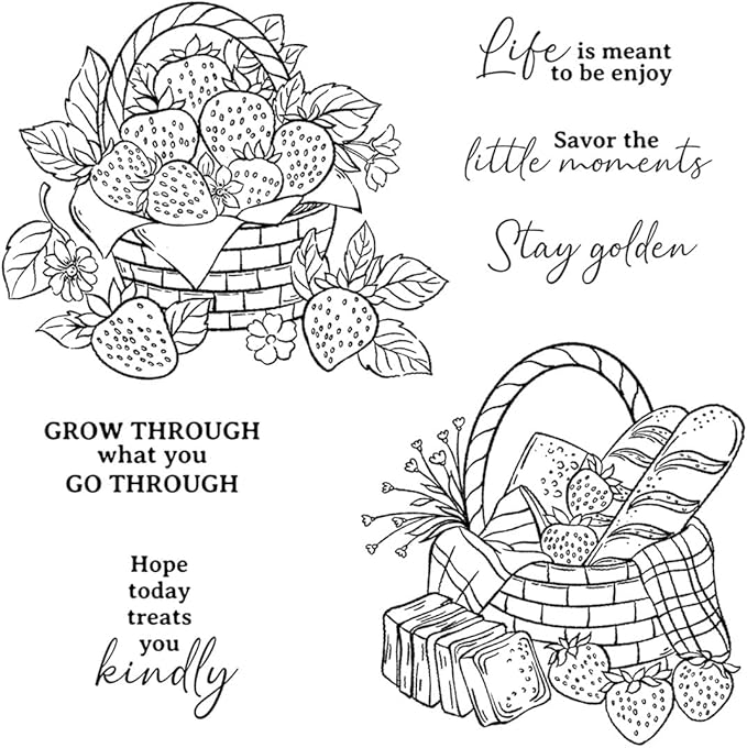 Strawberry Bread Basket Stamps and Cutting Dies for Card Making DIY Transparent Silicone Clear Stamp and Metal Die Cuts Sets for Scrapbooking Paper Greeting Cards Decor Seals Craft Supplies