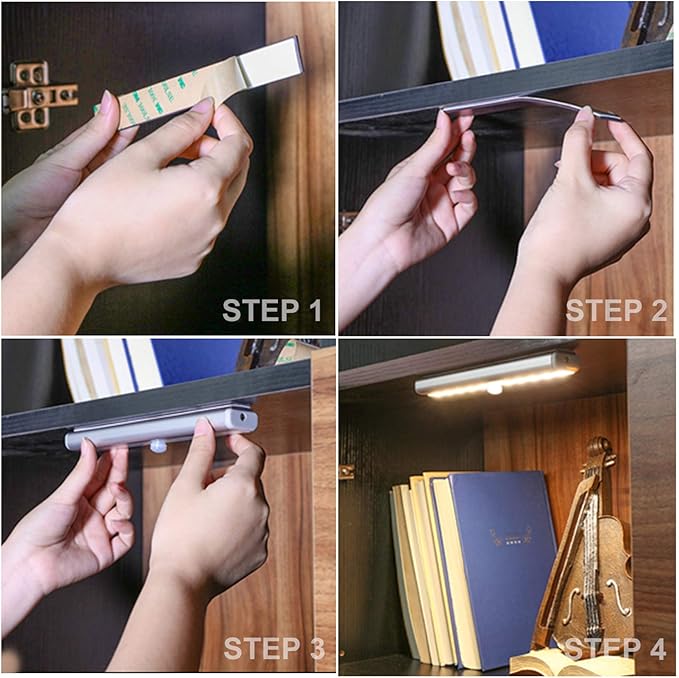 LDOPTO Under Cabinet Wireless LED Lights, 6 Pack Rechargeable Battery Operated, Dimmable, Remote Control, Stick On Night Lights for Kitchen, Pantry, Stairs, Hallway, 3 Colors