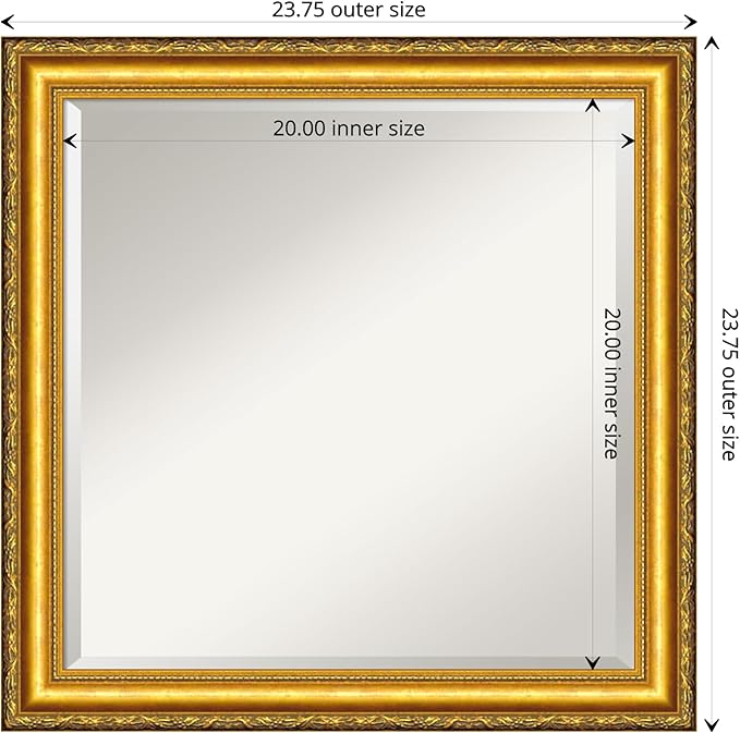 Amanti Art Gold Wall Mirror 24x24 Colonial Embossed Gold Square Bathroom Mirror for Wall Decor Living Room, Medium Traditional Wood Frame, Hangs Horizonally and Vertically, Bathroom Decor, Beveled