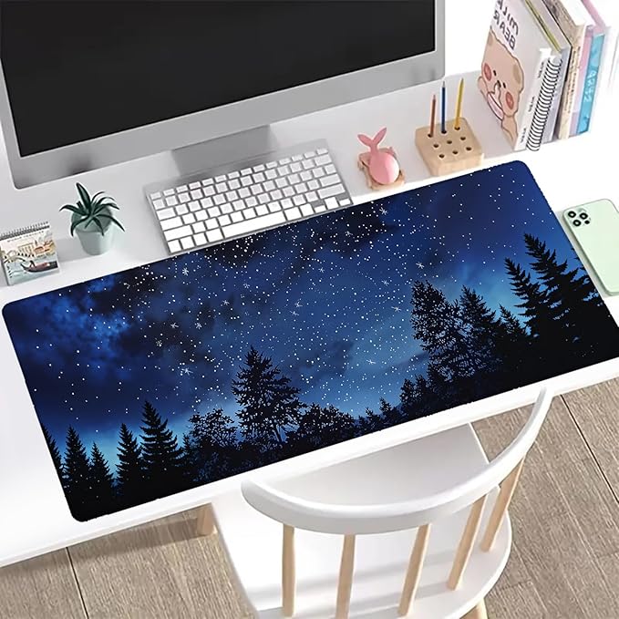 Starry Night Gaming Mouse Pad, Office Desk Mat, Anti-Slip Rubber Base Cool Aesthetic Mouse Pads for Computer Laptop Keyboard School Home Desktop Gamer Home Accessories Decor 31.5" x 11.8"