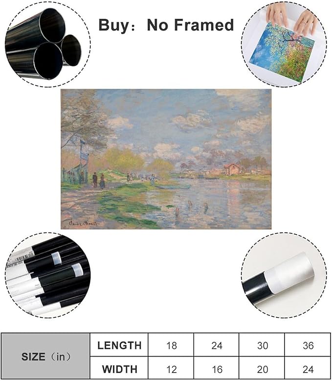 CFIOZYOS 40+ Monet Famous Print Posters Spring by The Seine by Claude Monet Impressionism Canvas Wall Art Print Poster For Home School Office Decor Unframe 16×24inch(40×60cm)