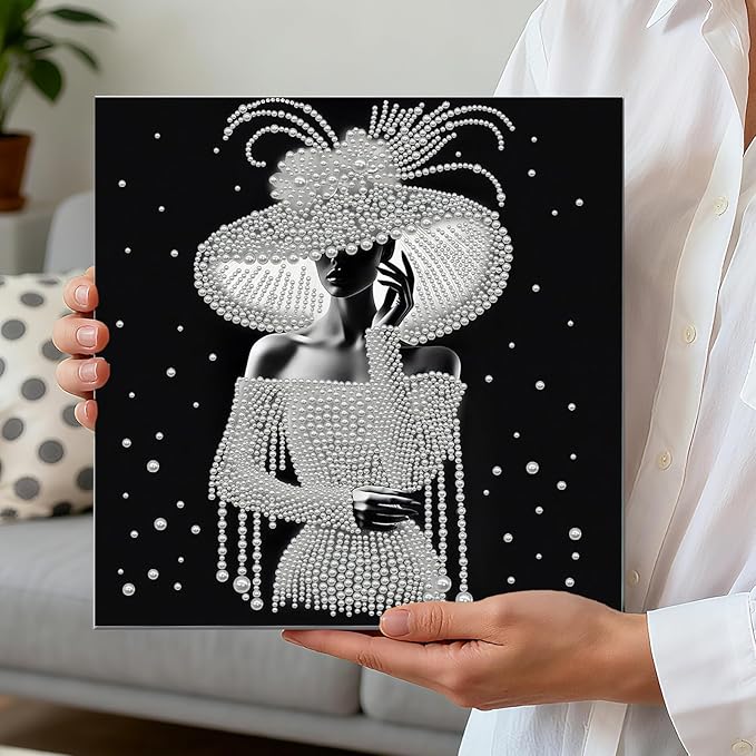 DIY Pearl Painting Kit with Wooden Frame, 3D Plastic Pearl Gemstone Ocean Art Craft for Adults Beginners, Diamond Art Kits for Adults, Home Wall Decor Ready Gift for Women(Elegant Lady)(30 * 30cm)