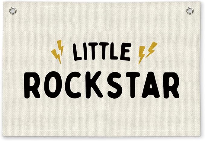 Little Rockstar Boys Room Decor - Linen Banner Wall Hanging Canvas Banner Flag Decor for Kids Toddler Bedroom Nursery Playroom