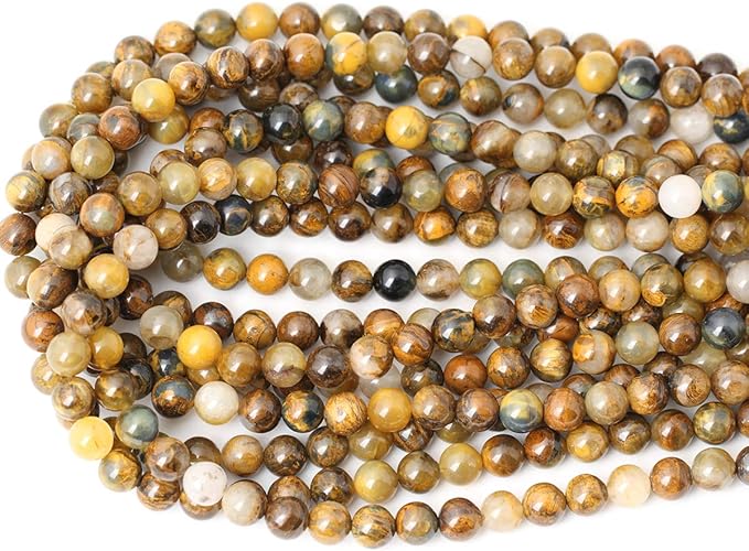 45PCS 8mm Natural Golden Pietersite Gemstone Round Loose Beads Stone Beads for Jewelry Making DIY Findings 1 Strand 15"