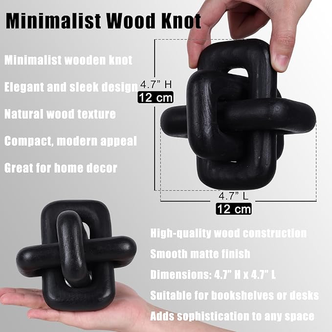 oliruim Wooden Knot Decoration Bohemian Decoration Hand-Carved Knot Black Coffee Table Decoration Suitable for Modern Home Bedroom Living Room Farmhouse Dining Table Minimalist Decoration (Black)