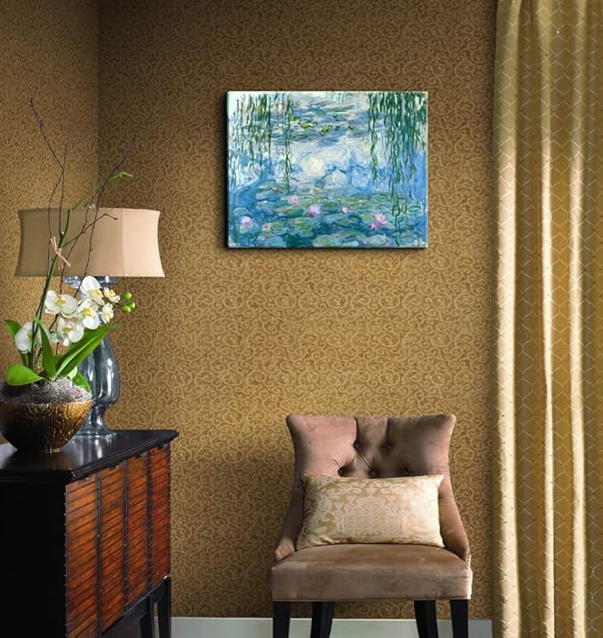 Claude Monet Canvas Wall Art - Water Lilies Classic Artwork Picture Print with Framed Painting for Home Office Wall Decor 16"x24"