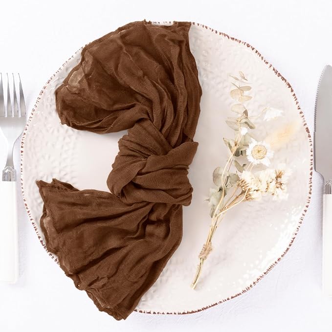 20 Pack Brown Cheesecloth Napkins Tan Spring Cloth Napkins Set of 20 Marron Dinner Napkins Bulk 21x21 Inches for Wedding Bridal Shower Baby Shower Valentine's Day