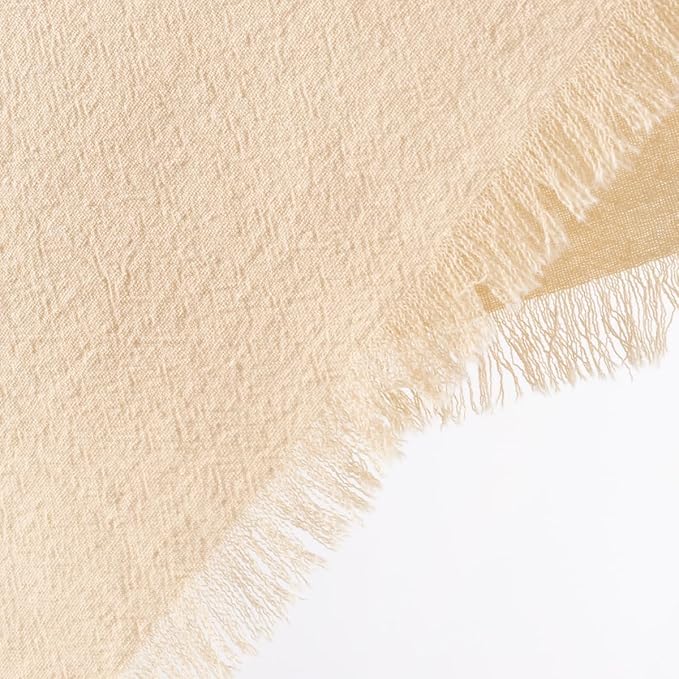 12 Pack Champagne Cotton Linen Napkins with Fringe Spring Cloth Napkins Set of 12 Boho Handmade Dinner Napkins Bulk for Wedding Bridal Baby Shower Valentine's Day, 17 x 17 Inches