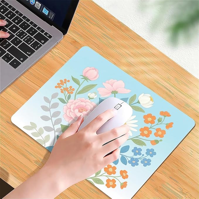 Square Mouse Pad Hand-Painted Flowers, Personalized Premium-Textured Custom Mouse Mat Design, Washable Mousepad Cloth, Non-Slip Rubber Base Computer Mouse Pads for Wireless Mouse