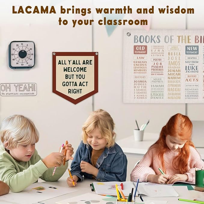 Lacama Classroom Wall College Dorm Decor, All Y'all Are Welcome But You Gotta Act Right Banner, Retro Wall Hanging Banner Pennant Flag for Bedroom Kids Room Playroom Decor,12.4x14 in