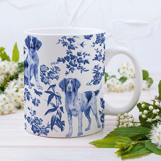 Brittany Blue French Toile Mug, Brittany's Lover Gifts for Women, Blue Chinoiserie Toile Coffee Cup for Brittany Mom, Dog Lovers Tea Coffee Mug Birthday Gifts for Dog Owners, 11oz