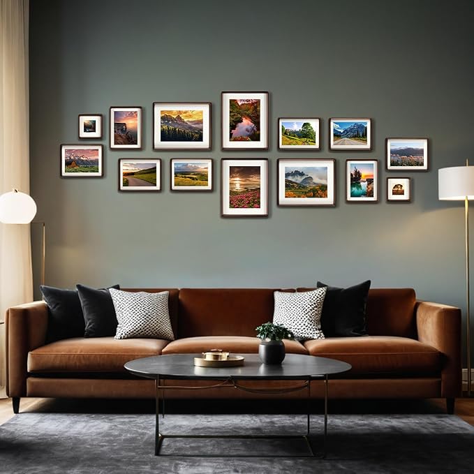 HELPLEX 8x10 Picture Frame Set of 2 - Matte Black Walnut Wood with HD Tempered Glass, Adjustable for 6x8/5x7 Matted or 8x10 Open, Gallery-Quality Vertical/Horizontal Wall or Tabletop Display