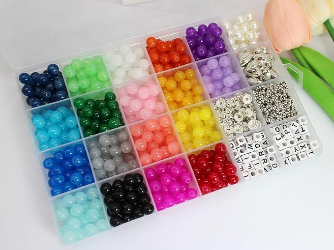 PAMIR TONG 1000pcs 8MM Glass Bead Sets for Jewelry Making Kit Bracelets Beads Supplies,Imitative Jade Beads Crystal Spacer Beads Bracelet Loose Bead Sets for Jewelry Making DIY Crafts