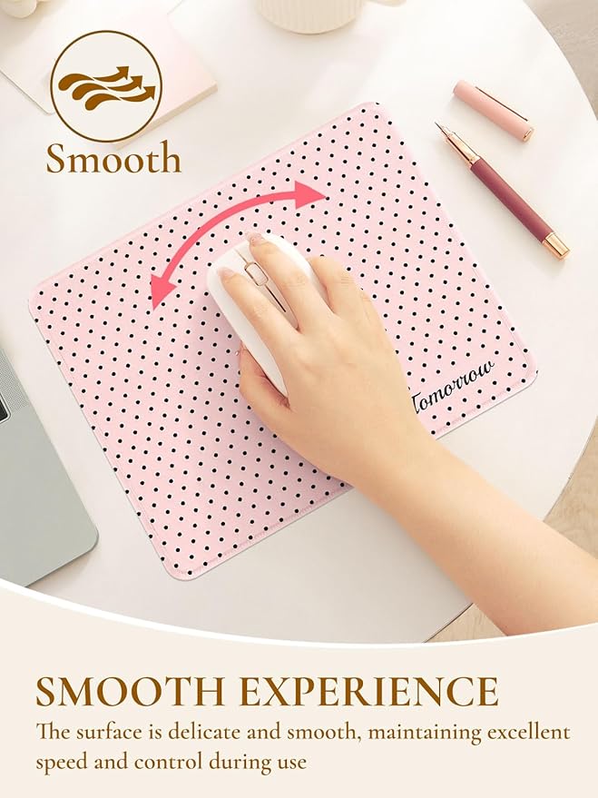 Cute Fashion Polka Dot Mouse Pad, Waterproof Aesthetics Dots Mouse Mat Design,Non-Slip Rubber Base Computer Simple Funny Mousepad,Wave Point Small Mouse Pad Desk Accessories,Light Pink