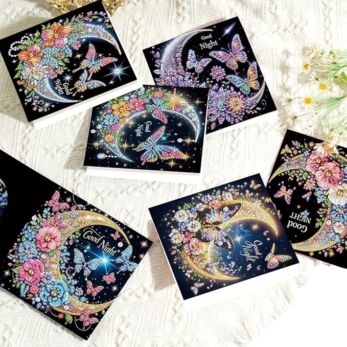 Ceitura 6Pcs DIY Diamond Art Painting Crafts Rhinestone Painting Greeting Card Making Kit Postcard for Holiday Christmas New Year Party Favors (Moon Butterfly)