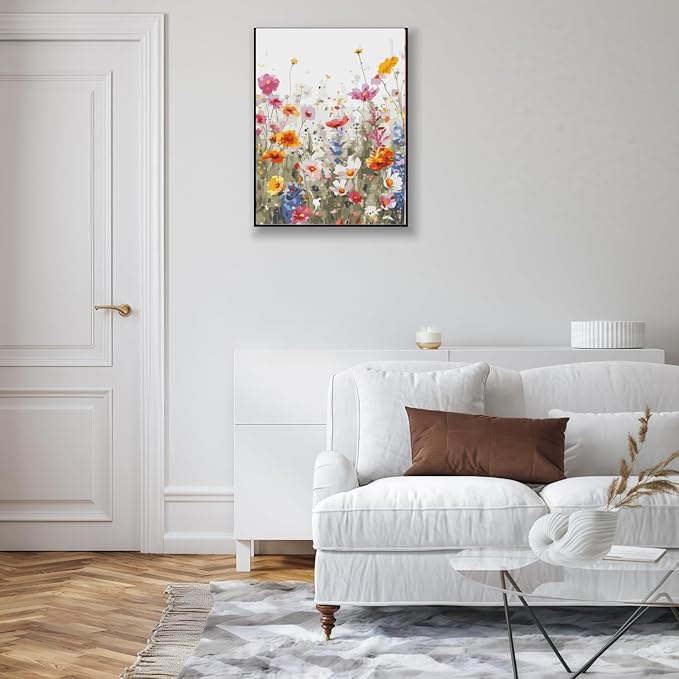 CSZPPQAF Wild Flowers Paint by Numbers for Adults Beginner, Flowers Paint by Number Kits on Canvas, DIY Oil Painting Watercolor Color by Numbers for Home Wall Decor 16X20inch