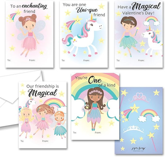 Paper Frenzy Fairy Themed Valentine Cards WITH ENVELOPES- 25 Pack