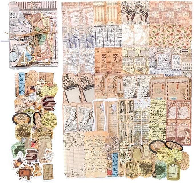 Alideco 100pcs Vintage Scrapbook Time Museum for for Art Journaling Bullet Junk Journal Planners DIY Paper Stickers Craft Kits Notebook Collage Album Aesthetic Cottagecore Picture Frames (zhexuebiji)