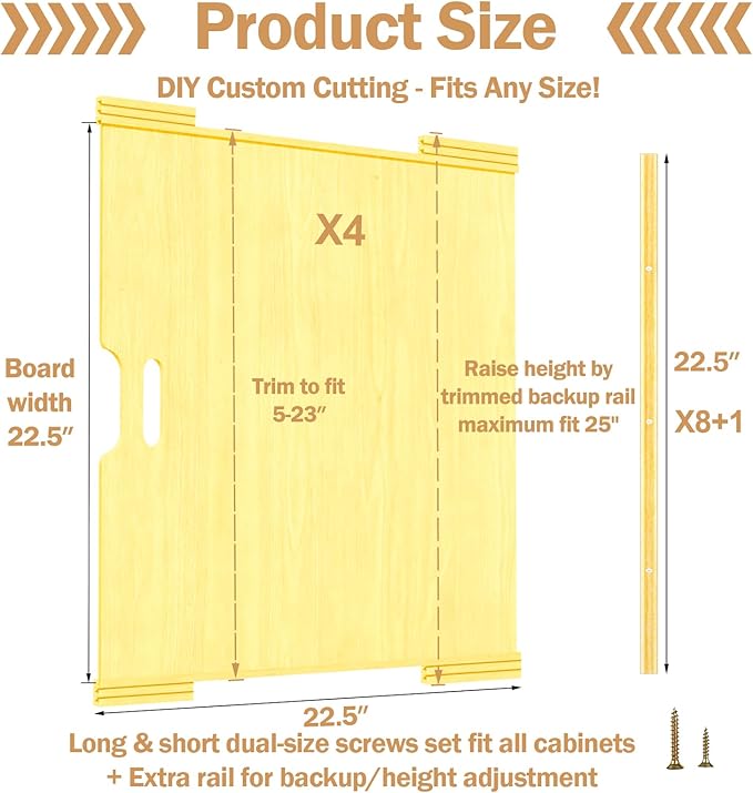 4 Set Trim-to-Fit Wood Tray Dividers for Cabinet, Cookie Sheet Organizer, Multi Layer Embedded Plug-in Board Storage, Cuttable DIY Storage Divider Insert for Kitchen Bedroom Cabinet Closet