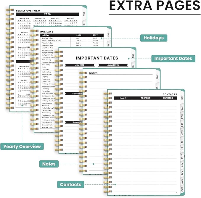 2026 Planner, Weekly and Monthly Calendar Planner for Women, Jan 2026 - Dec 2026, Hardcover Planning Agenda book with Tabs, Spiral Bound, Inner Pocket, Perfect for School Office Supplies, 6.3" x 8.5" - Depths Whale