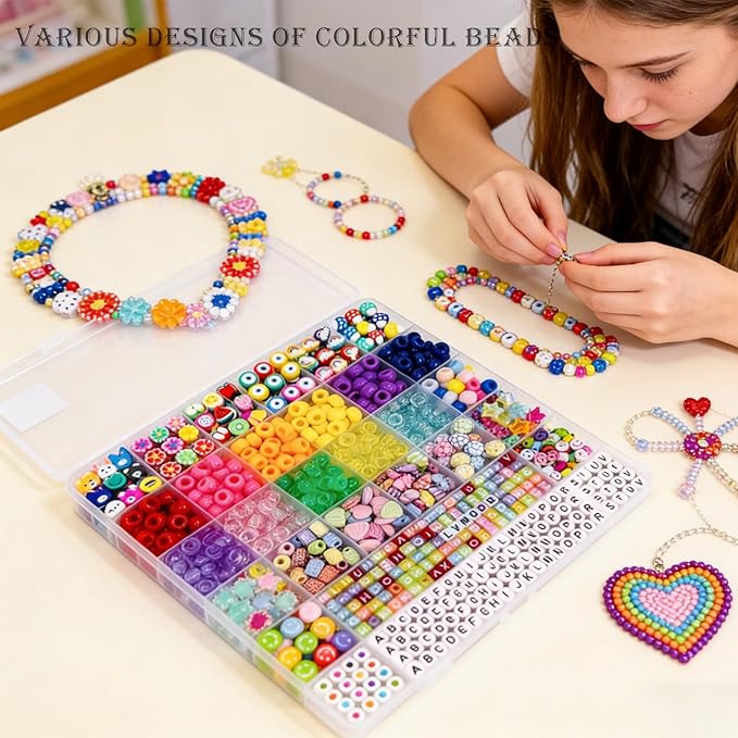 NixHush 1100 Bracelet Making Kit, Includes Pony Beads, Letter Beads, Soccer and Creative Clay Bead, Hair Clip Perfect for Making Bracelets and DIY Handmade Gifts