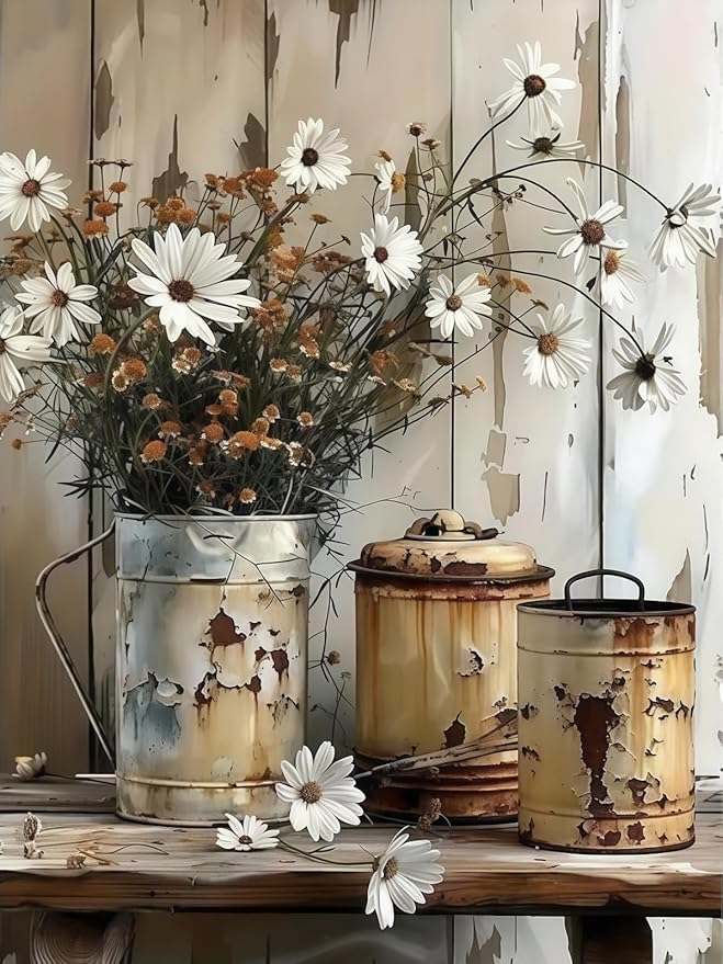 Flowers Paint by Numbers Kit for Adults Beginners, Floral in Tin Cans Adult Paint by Number Kits On Canvas,Acrylic Easy Oil Painting Kit Watercolor Painting Art Crafts for Home Wall Decor 16X20 Inch