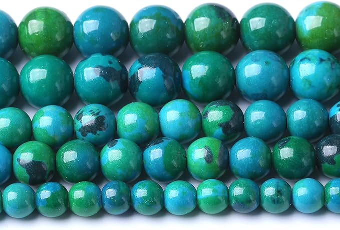 32PCS 12mm Natural Stone Beads Phoenix Chrysocolla Round Loose Gemstone Beads for Jewelry Making DIY Bracelet Necklace 15 Inch,Energy Stone Healing Power (12mm, Phoenix Chrysocolla Stone)