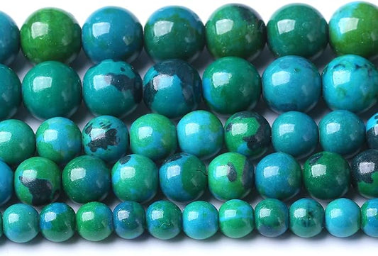 32PCS 12mm Natural Stone Beads Phoenix Chrysocolla Round Loose Gemstone Beads for Jewelry Making DIY Bracelet Necklace 15 Inch,Energy Stone Healing Power (12mm, Phoenix Chrysocolla Stone)