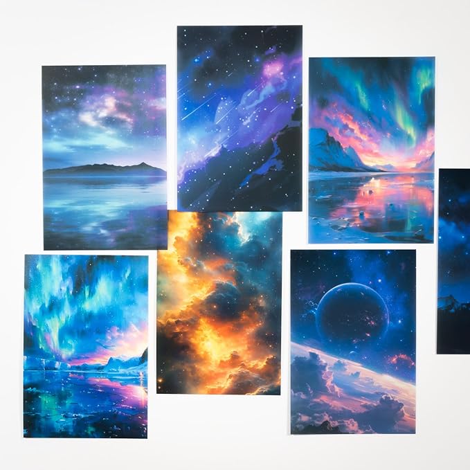 Large Galaxy & Aurora PET Stickers Set, 60 PCS Aesthetic Sky Stickers for Scrapbooking, Journaling, DIY Crafts, and Art Supplies
