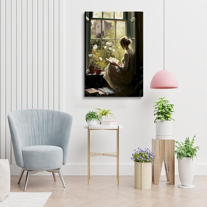 Woman Reading Print Wall Art,Girl Reading Portrait,Antique Woman Reading Art Print,Vintage Style Decor,Neutral Tones,Reading Room, Library, Study Room Decor12x16Unframed