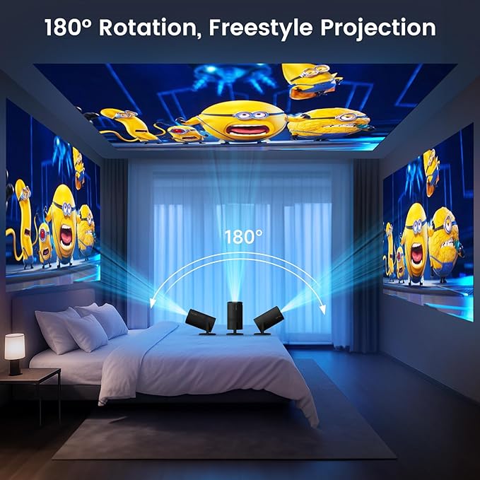 Mini Portable Projector with WiFi and Bluetooth,Support Movie Projector 1080P HD,Auto Keystone Correction,180° Rotatable,Compatible with TV Stick, HDMI, USB, Smartphone, Laptop (Black)