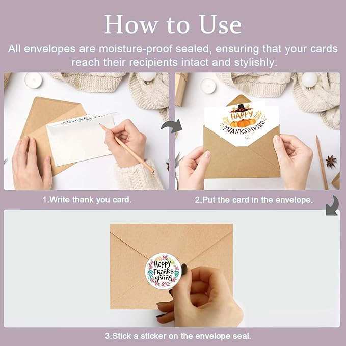 20 Pack Happy Thanksgiving Greeting Cards 4 x 6 Inch Bulk Fall Card Blank Autumn Thank You Cards with Kraft Envelope & Harvest Stickers Suitable for Thanksgiving Party Supply