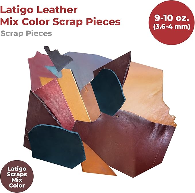 ELW Latigo Mix Colors Leather Scraps | 6-10 oz (2.8-4 mm) Heavy Weight | Size: 2 LB | Genuine Cowhide Leather Remnants for Tooling, Molding, Engraving, Carving, Embossing | Latigo Mix Colors