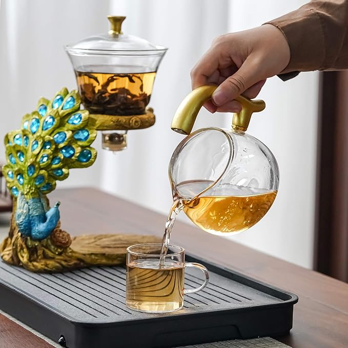 Glass Teapot Set with Infuser Semi Automatic Tea Set Magic Teapot (Peacock)