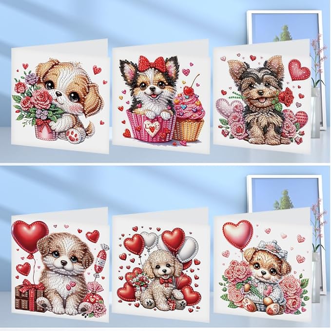 Ceitura 6Pcs DIY Diamond Art Painting Crafts Rhinestone Painting Greeting Card Making Kit Postcard for Holiday Christmas New Year Party Favors (Flower Puppy)