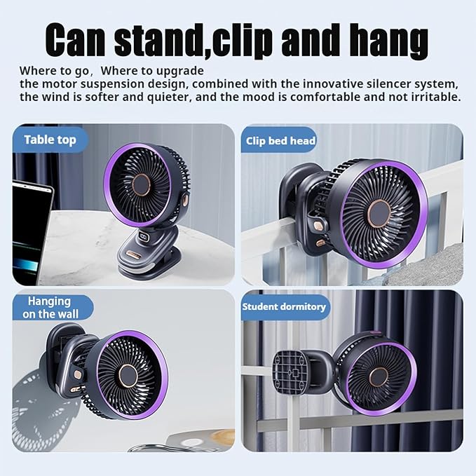 Auto Rotating Oscillating Fan for Bedroom,Portable USB Rechargeable Desk Fans Small Quiet, 5 Speed Mini Table Fan for Office,Clip on Fan for Bed,Cooling Fans for rooms,Vintage Fans for living room
