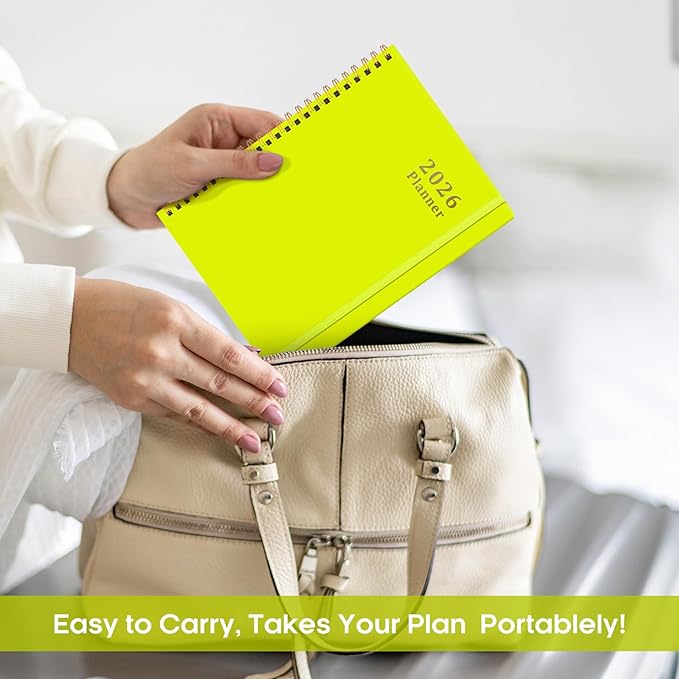 2026 Planner, Weekly and Monthly Calendar Planner for Women, Jan 2026 - Dec 2026, Hardcover Planning Agenda book with Tabs, Spiral Bound, Inner Pocket, Perfect for School Office Supplies, 6.3" x 8.5" - Lemon Yellow