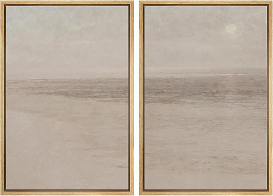 SIGNWIN Framed Canvas Print Wall Art Set Soft Abstract Landscape Cool and Neutral Tones Modern Minimalism Decorative Nordic for Living Room, Bedroom, Office - 16"x24"x2 Natural