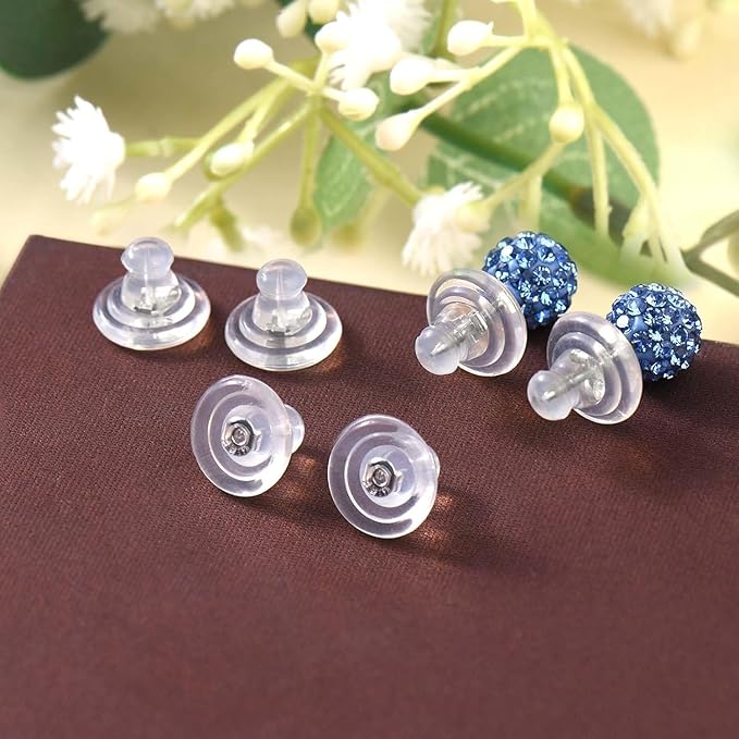 18K Gold Silicone Earring Backs Replacements,Locking Secure Earring Backs for Studs/Droopy Ears,No-Irritate Hypoallergenice Soft Clear