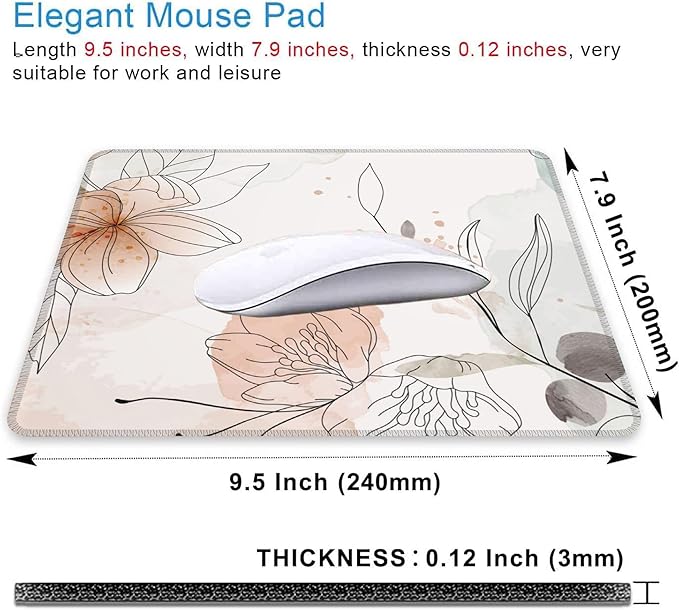 Mouse Pad, Watercolor Boho Florals Mouse Pads for Desk,Waterproof Anti-Slip Rubber Gaming Mouse pad with Stitched Edges for Gaming Office Laptop Computer Men Women
