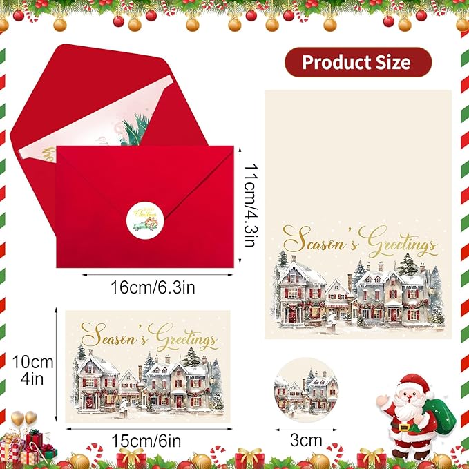 Christmas Cards, 36 Pack Merry Christmas Cards with Envelopes & Stickers, 4x6 Inch Holiday Card, 6 Assorted Designs Greeting Card for Xmas